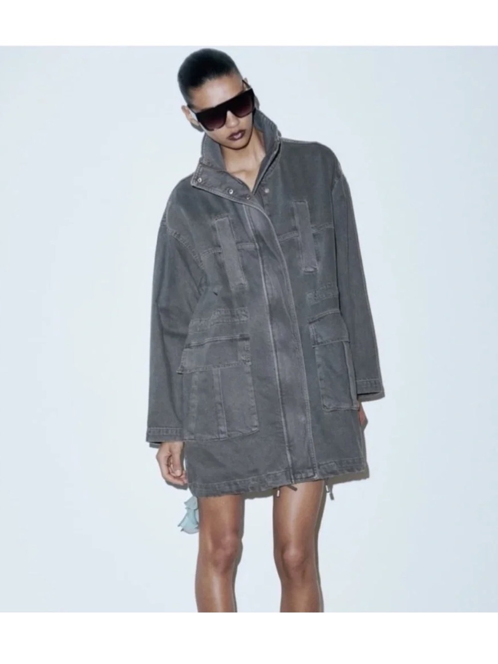 Zara Denim Utility Jacket in Washed Charcoal - Picture 2 of 16